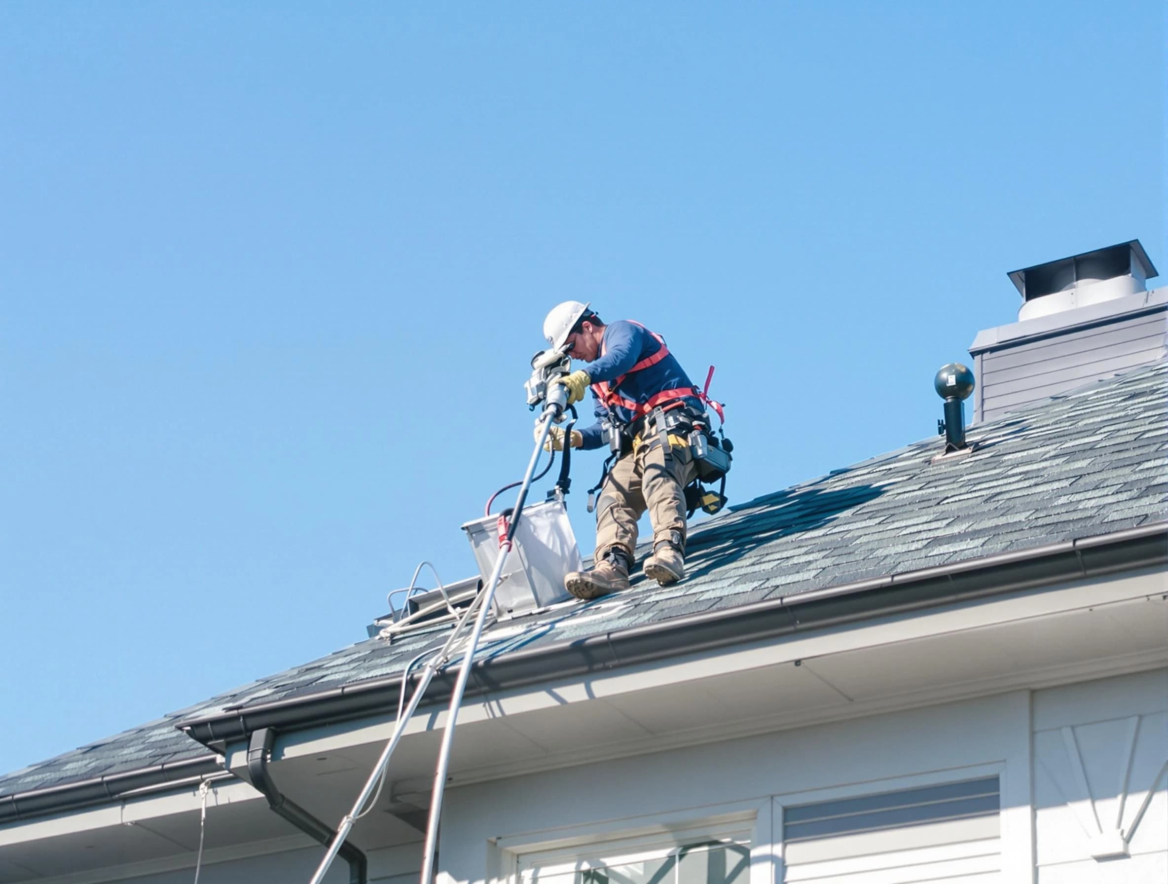 Ettrick Dryer Vent Cleaning certified technician cleaning a roof-mounted dryer vent system in Ettrick