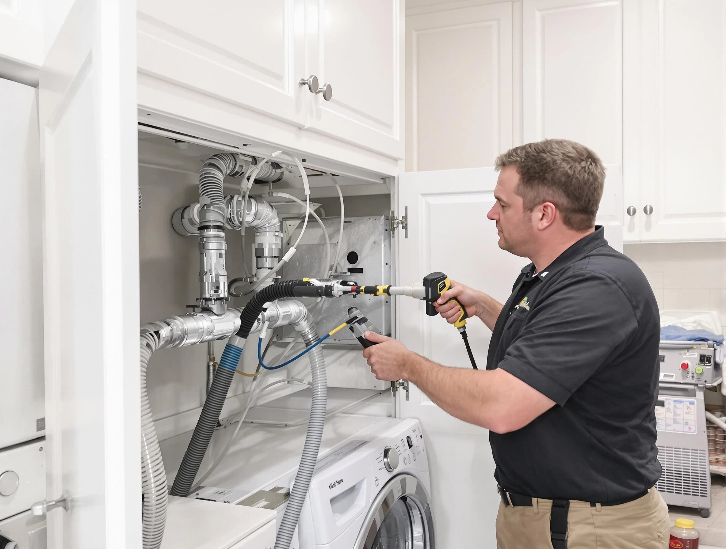 Ettrick Dryer Vent Cleaning professional removing severe blockage from a clogged dryer vent in Ettrick