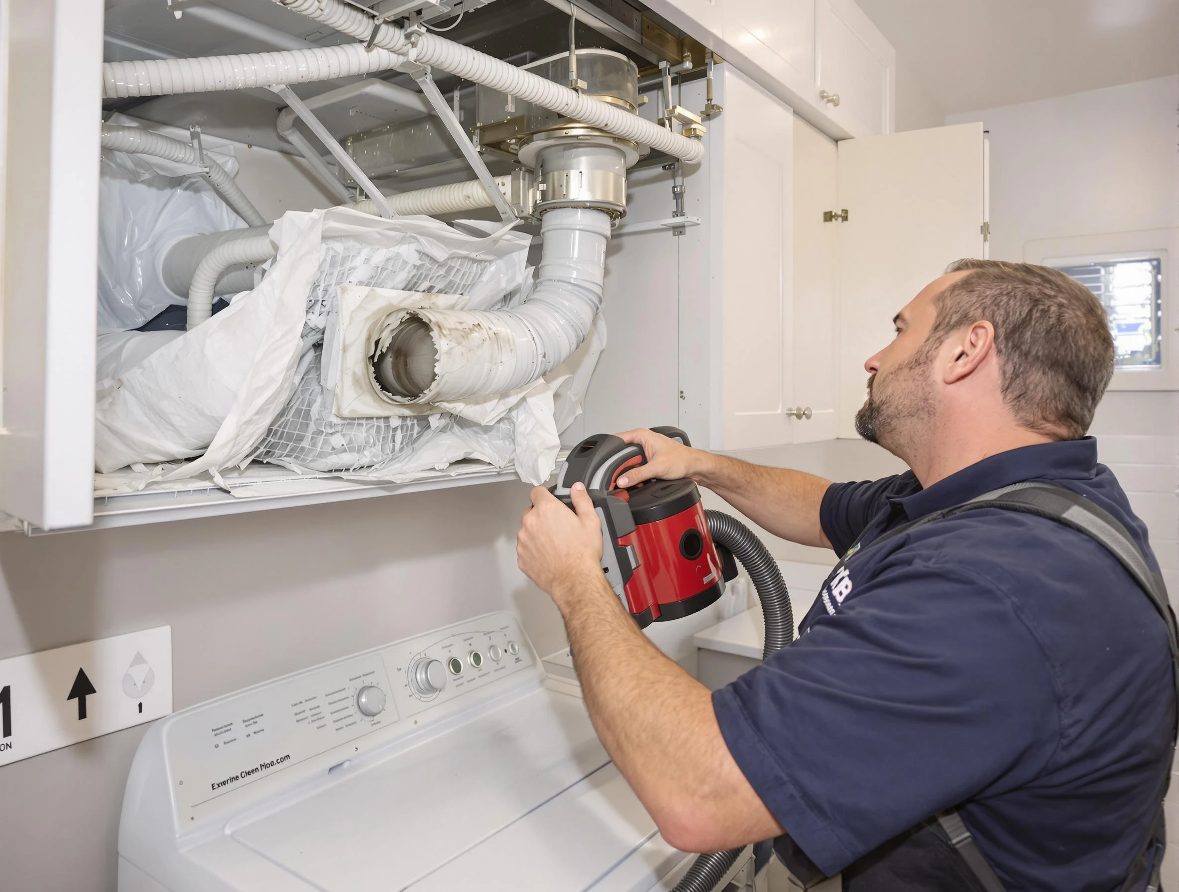 Ettrick Dryer Vent Cleaning technician performing professional exhaust vent cleaning at a residential property in Ettrick