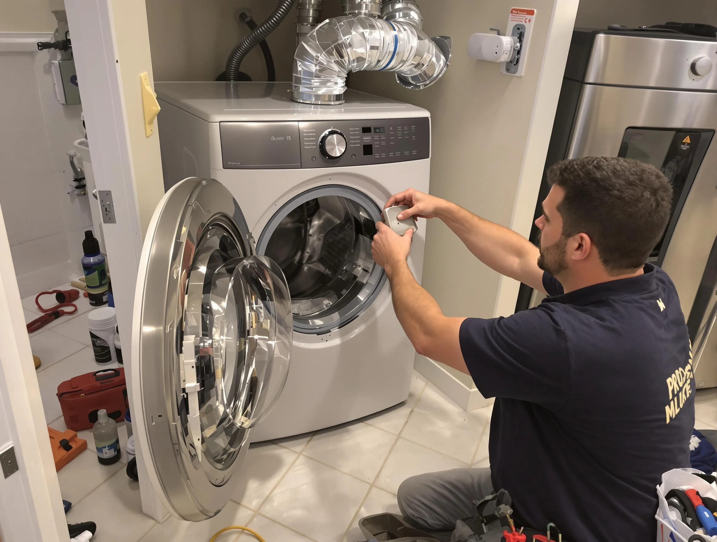 Ettrick Dryer Vent Cleaning technician performing precise dryer vent hose installation in Ettrick